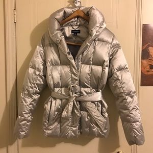Lands End Womens Silver Gray Winter Puffer Jacket